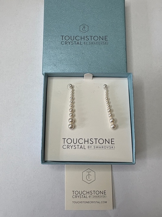 Touchstone Crystal Jewelry - Touchstone Crystal White Pearl Linear Drop Earrings
